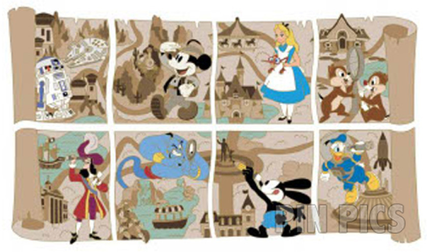 DL - Pin'Venture Complete Puzzle - Mystery - R2-D2, Mickey, Alice, Chip and Dale, Captain Hook, Genie, Oswald, Donald