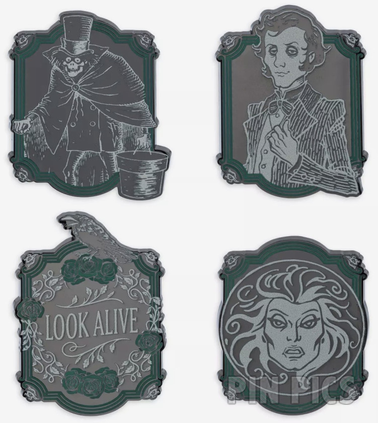 Haunted Mansion Set - Classic Collection - Hatbox Ghost, Madame Leota, Aging Man, Wreath Sign