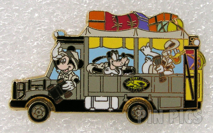 WDW - Mickey, Goofy, Donald - The Adventure Begins Pin Safari 2001 - Kilimanjaro Safaris - Animal Kingdom - Wheels Move