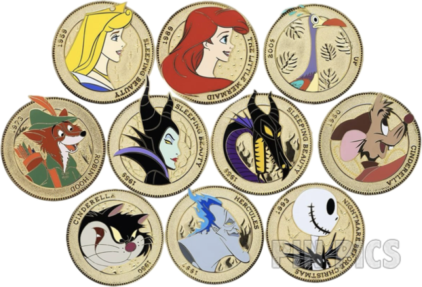 PALM - Aurora, Ariel, Kevin, Robin Hood, Maleficent, Jaq, Lucifer, Hades, Jack Skellington - Coin Series - Wave 1 - Jumbo