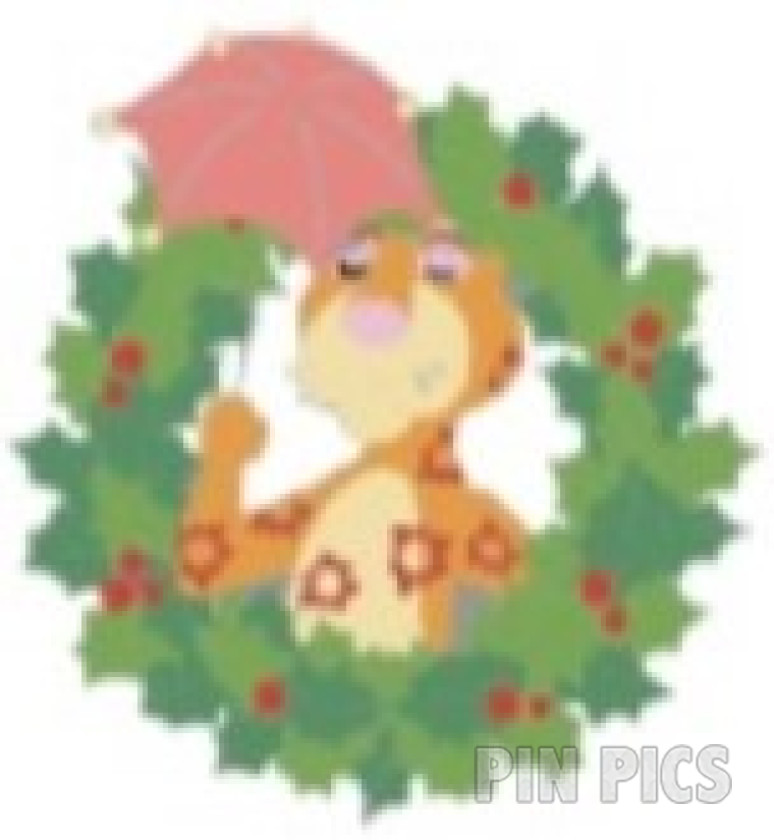 DL - Cheetah Holding Pink Umbrella - It's a Small World Animals - Mystery - Christmas Holiday Wreath Collection