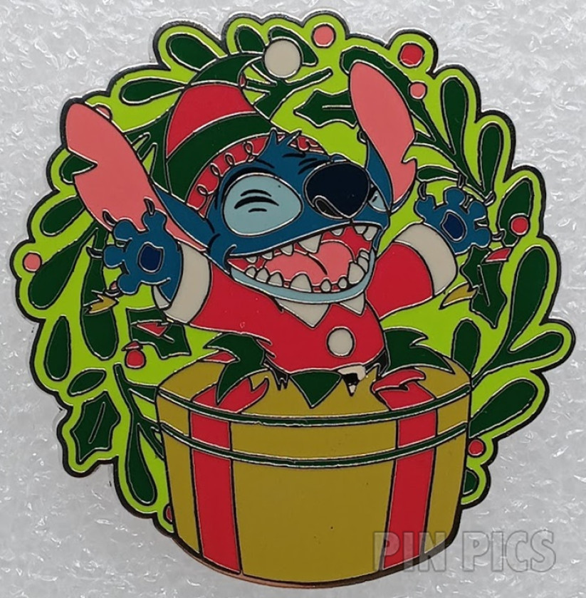 Stitch Bursting From a Present - Green Wreath - Making Christmas Magical