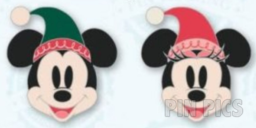 DLP - Mickey and Minnie Heads Set - Wearing Elf Hats - Christmas 2024