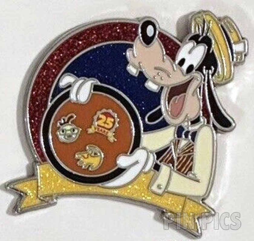 Goofy Dressed as Scoop - Holding Board - Celebrating 25 Years of Disney Pins - Glitter