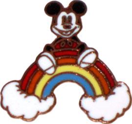 Small White-Face Mickey Mouse on Rainbow in Clouds