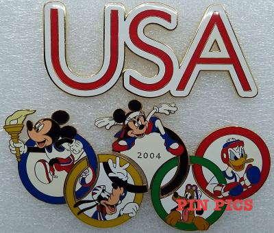 WDW - Mickey, Minnie, Donald, Goofy, Pluto - USA Olympic Logo 2004 - Rings Boxed Set