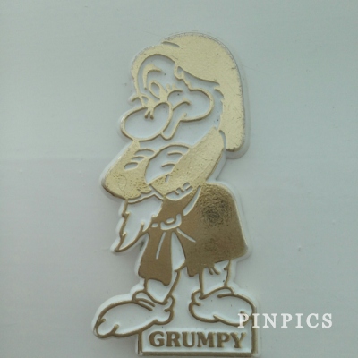 Grumpy white/gold plastic pinback. UK exclusive
