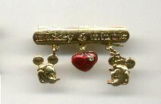 Goldtone Minnie and Mickey with heart Dangle
