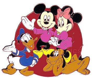 Fab 4 - Mickey, Minnie, Donald, Pluto - Red Circle