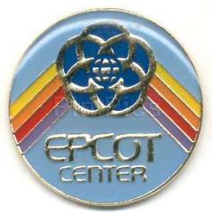 Epcot Center, blue with rainbow stripes
