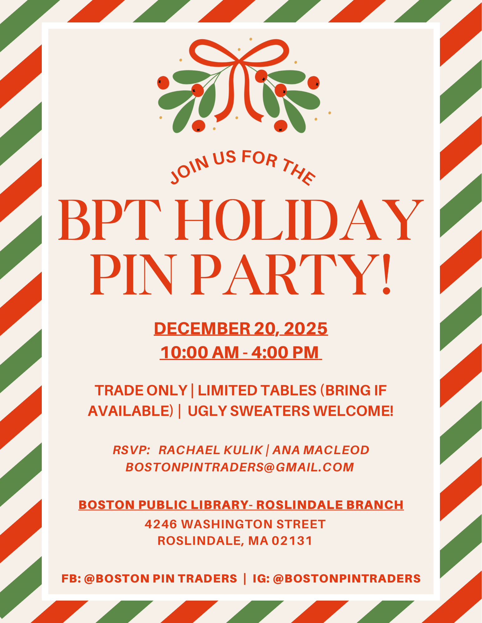 BPT - Holiday Pin Party! Roslindale, MA