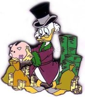 Scrooge McDuck Surrounded by Money and a Piggy Bank