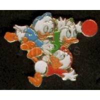 Huey Dewey and Louie playing with a ball