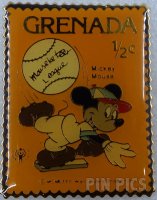 Grenada Stamp Pin - Mickey Mouse Pitching Baseball - Mouseketeer League