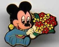 Baby Mickey holding bunch of flowers