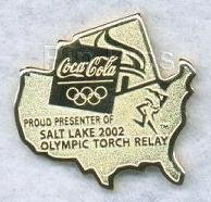 Coca-Cola SLC Torch Relay Small Gold USA Map