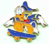 donald duck on a blue skate board