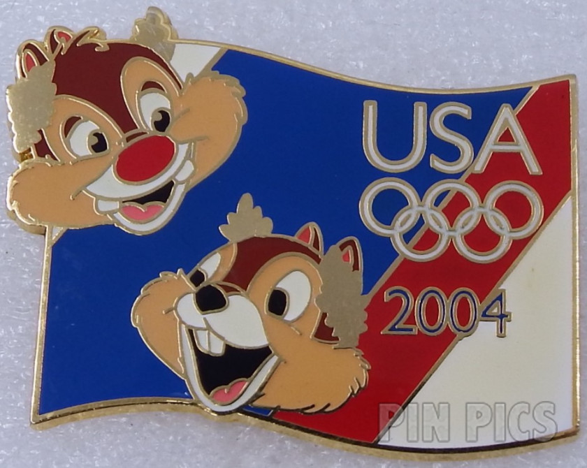 USA オリンピック ピンバッジ 3個セットチップ　デール　ディズニー2004 PP32097 - WDW - Chip and Dale - USA Olympics Starter Lanyard - PinPics