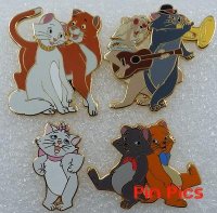 Duchess, O'Malley, Marie, Berlioz, Toulouse and the Scat Cats - Aristocats 4 pin Booster Set