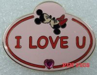 Cast Member - Pink Valentine I LOVE U name badge - Mickey & Minnie