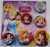 Button Set - UK DS - Disney Princess - Rapunzel, Ariel, Belle, Snow White, Cinderella and Aurora