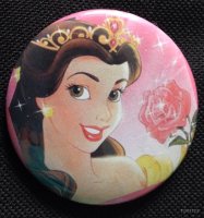 Button - Belle With Red Rose - Beauty and the Beast