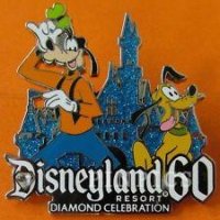 Disney Pin Disneyland Diamond Celebration 60 Jeweled/Glitter - Goofy & Pluto