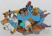 Genie, Jasmine, Aladdin, Abu, Rajah and Sultan - Group Hug - Aladdin - 30th Anniversary - Slider