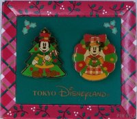 Japan - Mickey and Minnie - Christmas Tree and Wreath Set - TDL