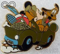 WDW - Mickey and Pluto in a Car - Back View - Gone Fishing Set - Cast Lanyard Series 2 - 2003-2004
